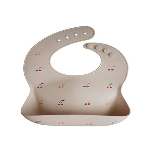 mushie Silicone Baby Bib | Adjustable Fit Waterproof Bibs (Cherries)
