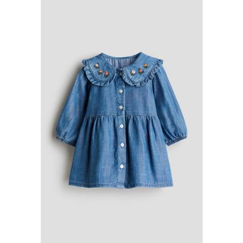 EMBROIDERED-DETAIL DENIM DRESS