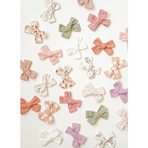 Niceye Baby Hair Clips - 24 Pcs Fully Lined Hair Bow Clips for Fine Hair Cotton Tiny Hair Barrettes for Infants, Toddlers, and Little Girls