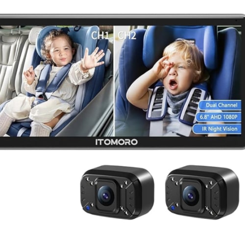 Itomoro Baby Car Camera Dual-Channel 6.8 inch HD 1080P Display with 2 IR Night Vision, Baby Car Mirror Easily Install Car Camera for Baby with Crystal Clear Wide View for Rear Facing Seat