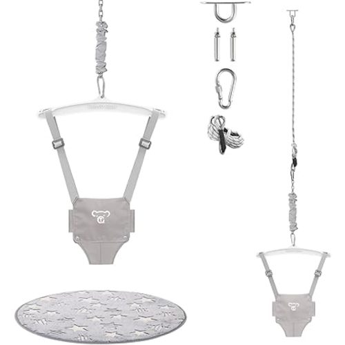 Baby Jumper with a Ceiling Hook for Infant & Toddlers, Baby Door Jumper with Adjustable Chain, Protable Baby Jumpers and Bouncers for Indoor/Outdoor, Baby Doorway Jumper with Soft Rug