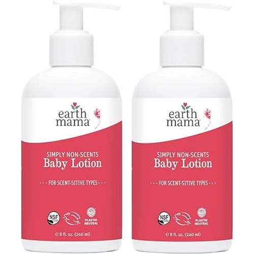 Earth Mama Simply Non-Scents Baby Lotion for Dry Skin, Calendula Cream for Newborn Skin Care, Organic Moisturizer for Children with Aloe Juice, Rooibos, & Shea Butter, Fragrance Free, 8-Fl oz (2-Pk)