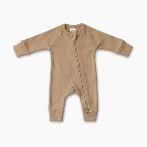 Goumi Kids Bamboo Organic Cotton Long-Sleeve Rib Knit Zipper Onepiece - Chanterelle, 3-6 M