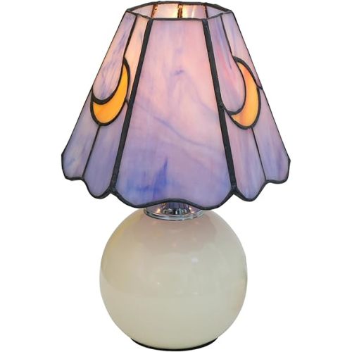 Tiffany Style Bedside Table Lamp Stained Glass Moon Mushroom Lamp for Bedroom Small Nightstand Lamps for Home Decor Living Room Bedroom Study Nursery Dorm,Purple