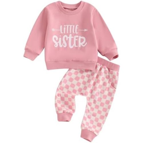 Karwuiio Toddler Baby Boy Girl Clothes Checkerboard Print Long Sleeve Sweatshirt Tops and Pants Fall Clothing Set
