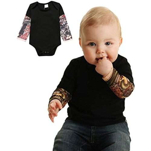 PAUBOLI Fake Tattoo Sleeve Shirt Bodysuit for Baby Boy Girls 3-24 Months