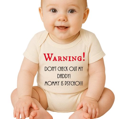 Funny Baby Onesie Warning Don’t Check Out My Daddy Bodysuit, Cute Infant Outfit, Humor Newborn Clothes, Baby Shower Gift for Parents