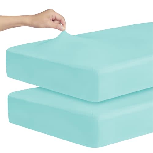 Stretchy Crib Sheets for Boys or Girls, 2 Pack Baby Crib Sheets Fitted for Standard Crib and Toddler Mattress 52" x 28", Soft and Breathable Fitted Crib Sheets Neutral, Aqua Blue