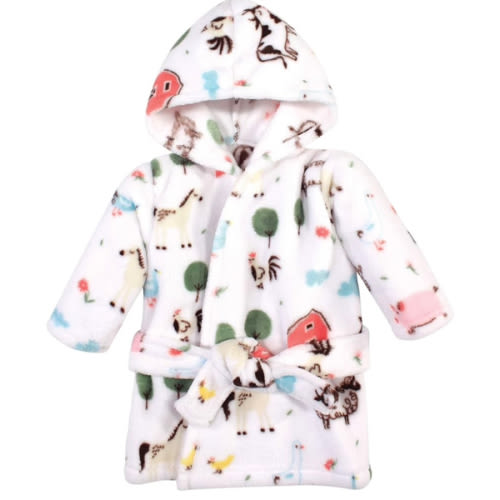 Hudson Baby Unisex Baby Plush Animal Face Bathrobe, Girl Farm Animals, 0-9 Months