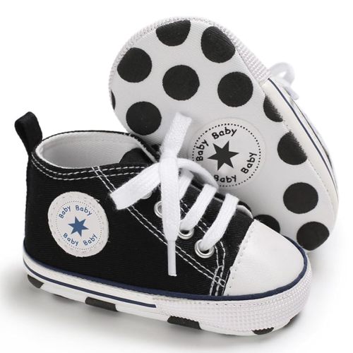 Unisex Baby Boys Girls Shoes, Newborn Infant Non-Slip Canvas Denim High Top Sneakers, Toddler First Walkers Shoes