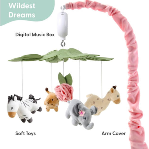 The Peanutshell Crib Mobile for Girls - Soft Pink Musical Baby Crib Mobile with 12 Lullabies, Cute Animal Baby Wildest Dreams Nursery Decor