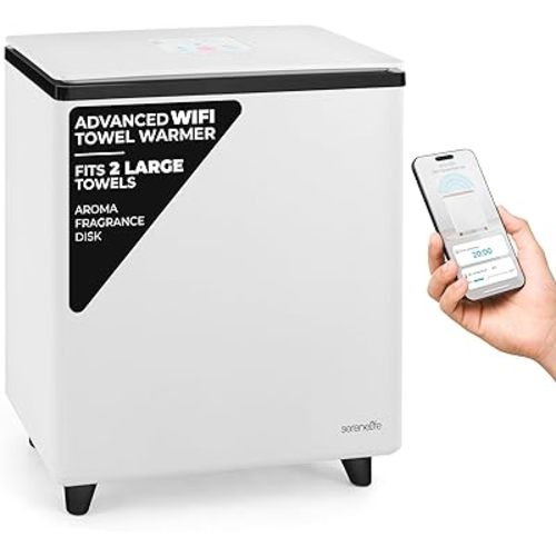 SereneLife WIFI Luxury Rectangle Towel Warmer - Spa & Bathroom Heater with Custom Fragrance, Auto Shut-Off, Fits 2 large Towels, Blankets, Bathrobes, PJ's - Perfect Gift for Him & Her (Black)