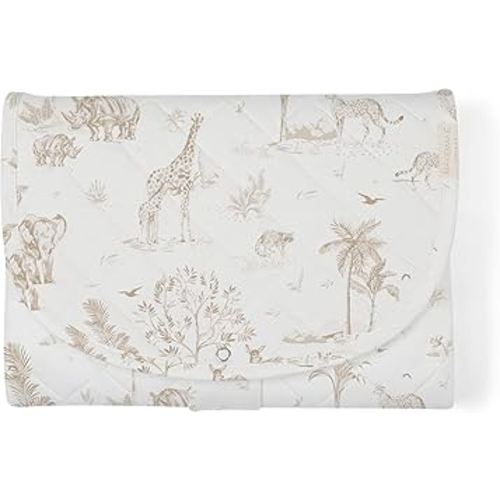 Makemake Organics Organic Portable Changing Pad GOTS Certified Organic Cotton Fill Portable Diaper Changing Mat Diaper Clutch Changing Station Kit Compact Travel Pad (33"x34", Safari)