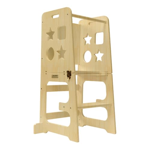 bedmoimo Kids Kitchen Step Stool for Kids with Safety Rail,Solid Wood Construction Toddler Learning Stool Tower, Montessori Toddlers Kitchen Stool, Natural