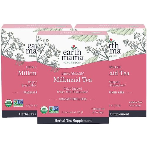 Organic Milkmaid Tea by Earth Mama | Supports Healthy Breastmilk Production and Lactation, Herbal Breastfeeding Tea Supplement, 16 Teabags per Box (3-Pack)
