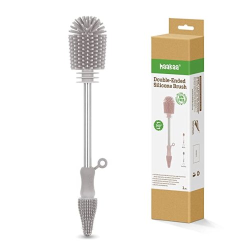 Haakaa Silicone Cleaning Brush, Baby Bottle Brush, Bottle Brush Cleaner, Reusable Cleaning Brush for Haakaa Pump, Milk Storage Bags, All-Round Cleaning, Sturdy Bristles. Gray - Light Grey