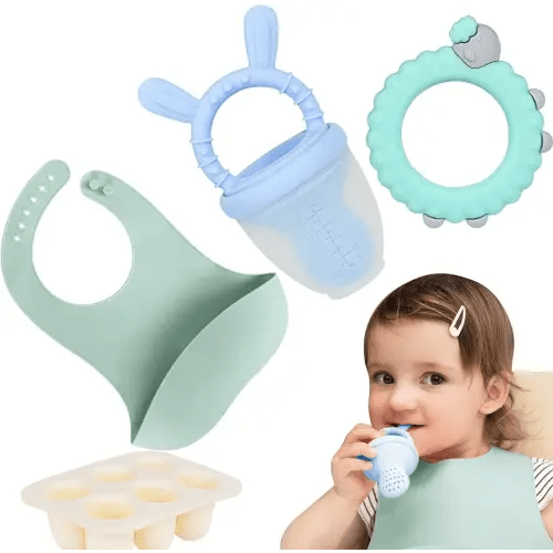 Baby Feeding Set, Baby Fruit Feeder for Batch Preparation of New Foods,Breast Milk Popsicle Moulds, Silicone Teething Toys, Silicone Bibs,Bpa Free,Dishwasher Safe