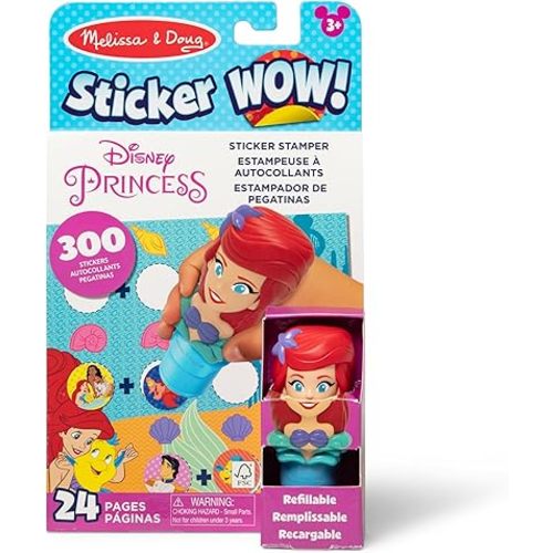 Melissa & Doug Sticker Wow!™ 24-Page Activity Pad and Sticker Stamper, 300 Stickers, Arts and Crafts Fidget Toy Collectible Character – Disney Princess Ariel - for Kids Ages 3+ - FSC Certified