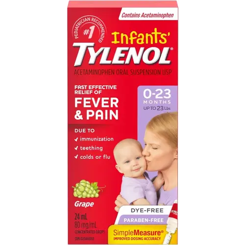 Tylenol Infant Fever, Teething and Pain Reliever for Baby, Grape Suspension Medicine, 24mL