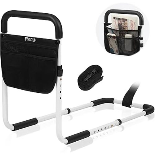 Bed Rails for Elderly Adults, Adjustable Bed Assist Bar for Seniors, Medical Bed Safety Rail with Storage Bag and Fixing Strap, Portable Bed Cane Fit King, Queen, Full, Twin, Medium, Black