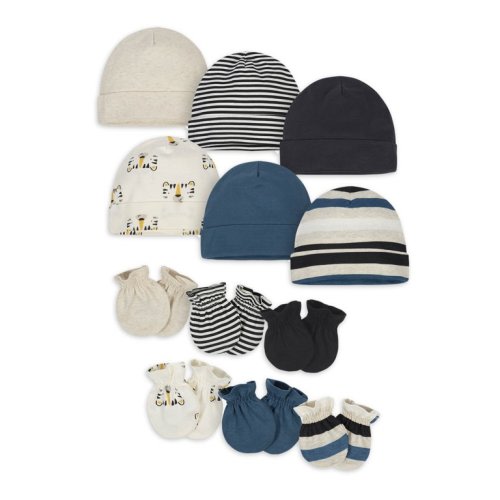 Onesies Brand Baby Boy Caps and Mittens Accessories Set, 12-Pack