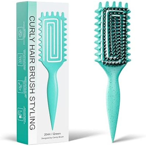 Curly Hair Brush, Curl Defining Brush with Soft Boar Bristles Detangling Tangled Glides, Wide-Teeth Design Effortlessly Shaping & Defining Curls, Curling Definer for Wet & Dry Hair (Green)
