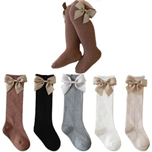 Baby Girls Knee High Socks Toddler Mesh Bowknot Breathable Dress Socks Little Girls Cotton Tube Stockings