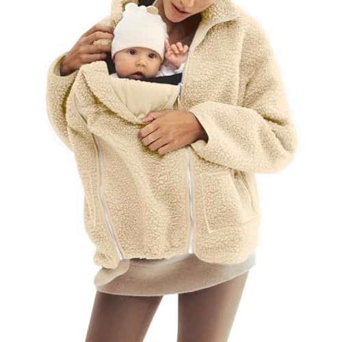 Maternity Coat Fall Winter Mom Cozy Carrier Fleece Sherpa jacket Warm Zip Up Coats Clothing