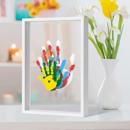Family Handprint Kit - DIY Handmade Keepsake Wooden Frame - Family Gifts - Gift for New and Expecting Parents, Includes 5 Non-Toxic Paint Colors