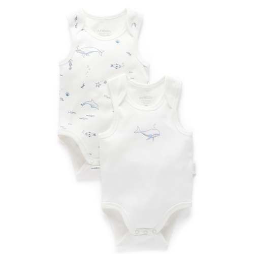 White Nautical 2 Pack Singlet Bodysuit - Baby Bodysuits - Purebaby - Purebaby