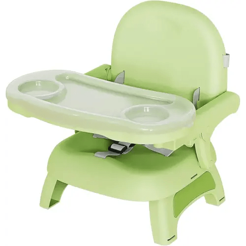 Booster Seat for Kitchen Chair, 3-in-1 Foldable Baby Booster Seat with Removable Dual Tray & 3-Point Harness, Portable Toddler Booster Chair for Dinning Table, Travel, Outdoor Camping, Green