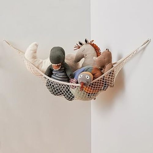 3 Sprouts Large Stuffed Animal Hammock - Corner Wall Toy Net Organizer for Plushie Animals, Teddy Bear Hanging Storage Solution, Stuff Toy Hammock Holder - Includes Anchors & Hooks