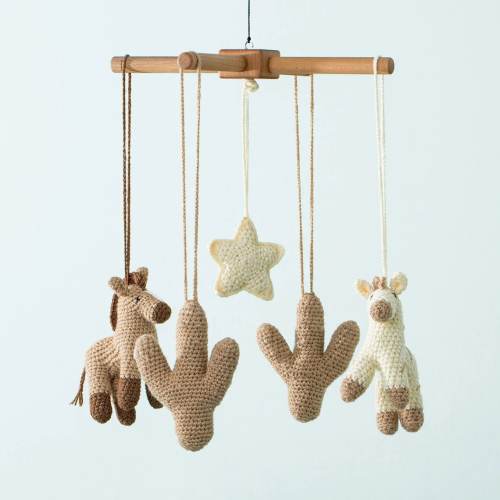 Wooden Baby Mobile, Handmade Crib Baby Mobile, Horse and Cactus Crocheted Toys / Baby Shower Gift / PERSONALIZED CROCHET LETTERS