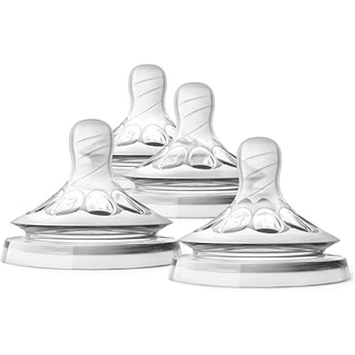 Philips Avent Natural Baby Bottle Medium Flow Nipple, 3M+, 4pack, Flow 3, SCF653/43