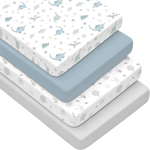 4 Pack Baby Crib Sheets for Boys Girls - Ultra Soft & Skin-Friendly Fitted Crib Sheet for Standard Crib and Toddler Mattress, 52"x28"(Teal)