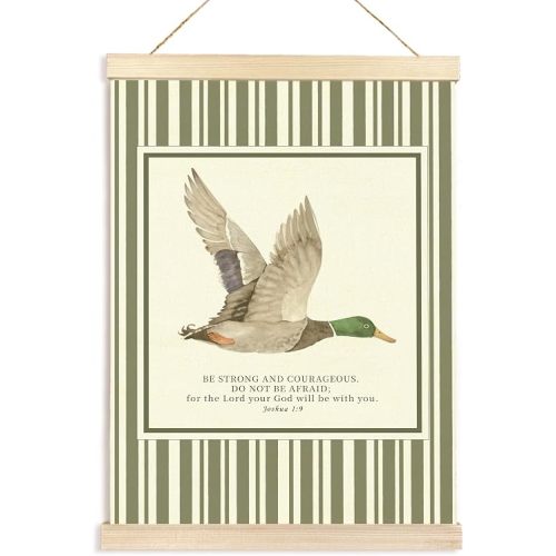 Hiuwevt Christian Mallard Duck Nursery Wall Art, Religious Bible Verses Poster Hanger Frame, Inspirational Farm Animal Duck Wall Art Decor for Home Kid Boys Room Bedroom Playroom, 12x16 Inch