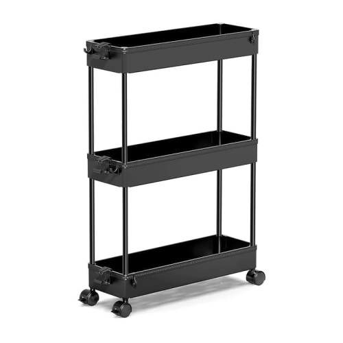 3-Tier Rolling Utility Cart, Multi-Functional Storage Trolley for Office, Living Room, Kitchen, Movable Storage Organizer with Wheels,Black