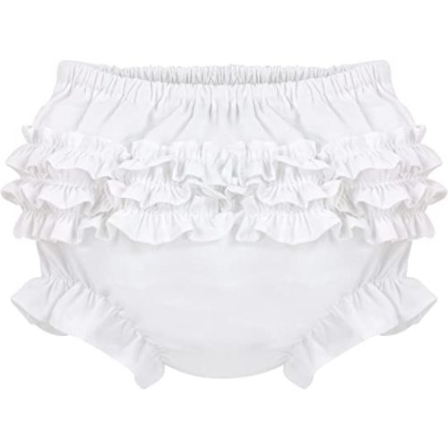 Baby Ruffle Panty Diaper Covers For Girls - Classic Baby Bloomers for Baby Girls - Diaper Cover White/Pink