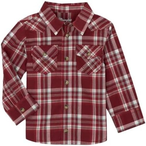 Wrangler Baby Boy Long Sleeve Red Plaid Snap Shirt
