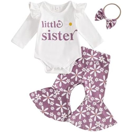 Lefyira Baby Girl Flare Pants Set Fall Romper Long Sleeve Ribbed Bodysuit Floral Bell Bottom Outfit Infant Winter Clothes