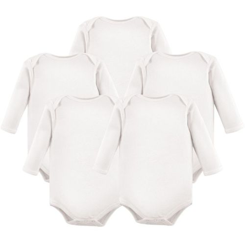 Hudson Baby Cotton Long-sleeve Bodysuits 5pk, White, 0-3 Months