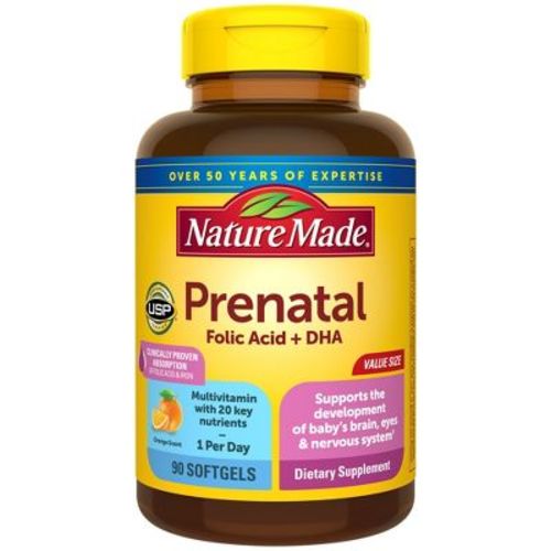 Nature Made Prenatal With Folic Acid + Dha, Prenatal Vitamin And Mineral Supplement Softgels - 90ct