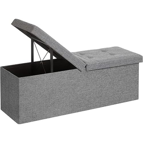 SONGMICS MAZIE Collection - 43 Inches Storage Ottoman, Foldable Storage Bench with Flipping Lid, 660 lb Load Capacity, for Entryway, Living Room, Bedroom, Light Gray ULSF71G