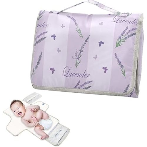 Lavender Portable Changing Pad for Baby with Wet Wipe Pouch, Storage Space, Waterproof Travel Changing Pad with Built-in Pillow, Baby Shower Gifts, Newborn Baby Essentials