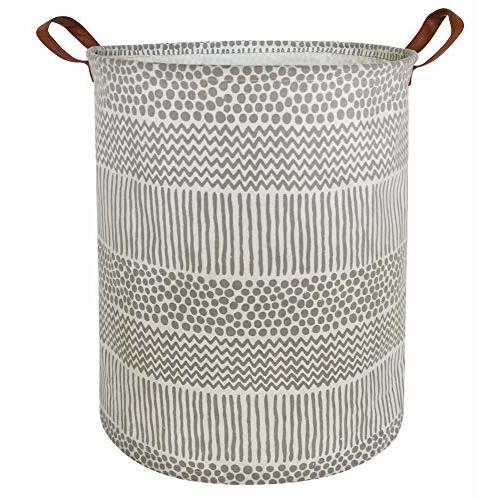 HIYAGON Laundry Basket,Large Sized Storage Bin,Canvas Fabric Nursery Hamper,Collapsible Organizer for Toy Bins,Gift Baskets, Kids Boys and Girls,Office,Bedroom,Clothes,Baby Nursery(Grey spots)