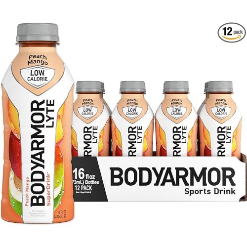 BODYARMOR LYTE Sports Drink Low-Calorie Sports Beverage, Peach Mango, Coconut Water Hydration, Natural Flavors With Vitamins, Potassium-Packed Electrolytes, Perfect For Athletes, 16 Fl Oz (Pack of 12)