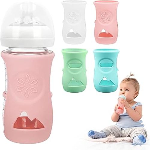 4 Pack Silicone Sleeves for Philips Avent Glass Natural Baby Bottle 8oz, Food Grade Silicone, BPA Free Glass Baby Bootle Sleeve, Anti Breakage Baby Bottle Holder, Anti-Scald, Dishwasher/Heaters Safe