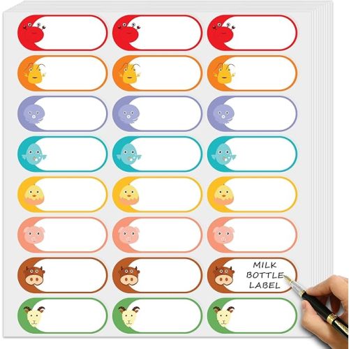 528 Pcs 1 x 2.5 Inch Baby Milk Bottle Labels Writeable, Removable Freezer Labels, 528 Food Stickers Cartoon Waterproof, Residue-Free Food Storage Label, for Kitchen, Mason Jar