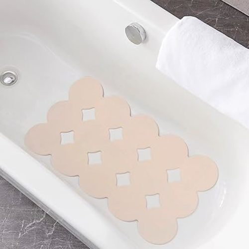 Patented Non Slip Bathtub Mat Shower Bath Mats with Strong Suction Cups Soft Heavy Duty Natural Rubber Superior Grip&Drainage for Inside The tub (Beige, 28x16 inch)