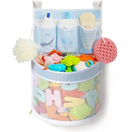 Ligereza Bath Toy Organizer, Rapid Drying, Multiple-Suspension Bath Toy Holder, Large Capacity Multi Use Bathtub Toy Storage Bag(1 Large,Blue)
